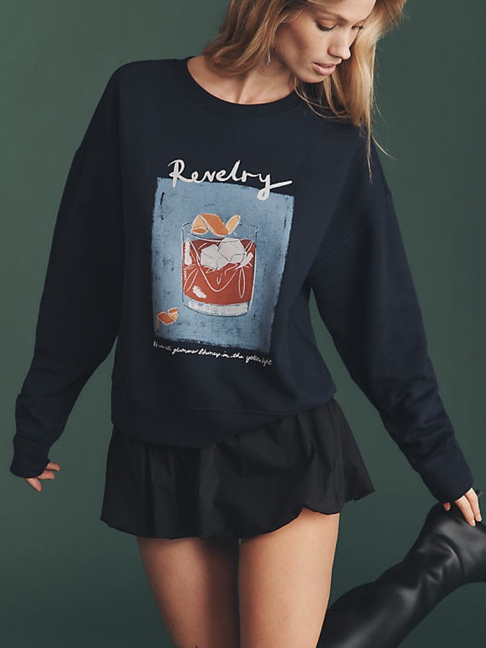 Anthropologie MAEVE NATALIA BAGNIEWSKA COCKTAIL SWEATSHIRT Revelry Navy Graphic